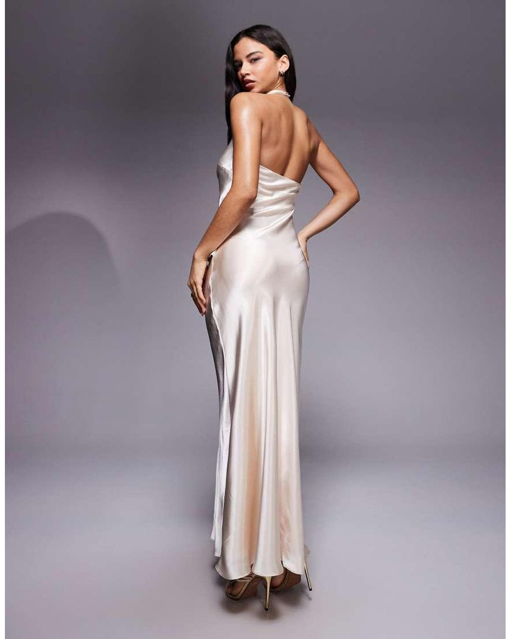 Forever New Purple Satin Halter Neck Knot Drape Detail Maxi Dress