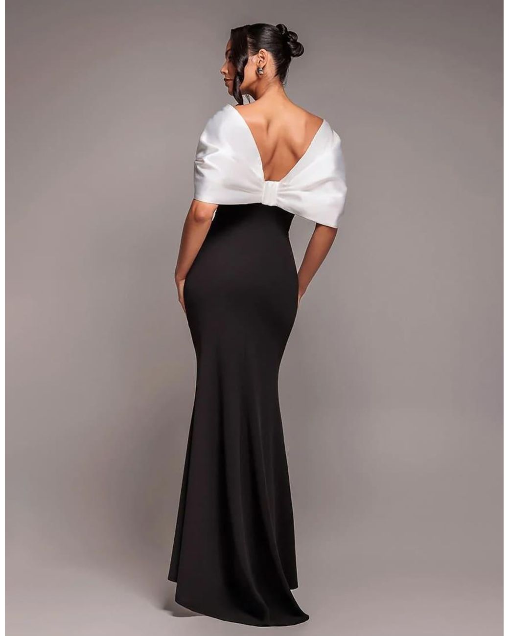 Goddiva Black Contrast Off Shoulder Back Satin Bow Maxi Dress