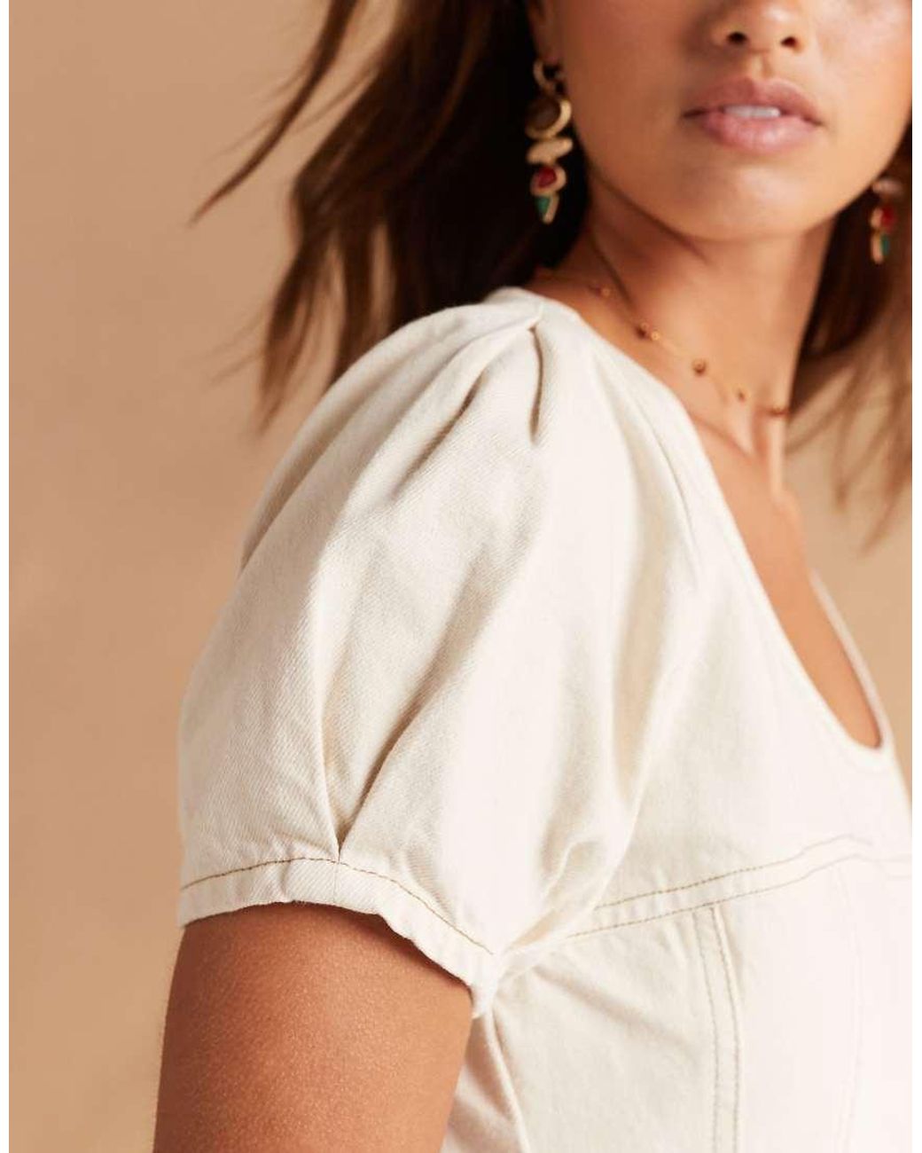 ASOS Natural Denim Short Sleeve Mini Dress With Seamed Detail