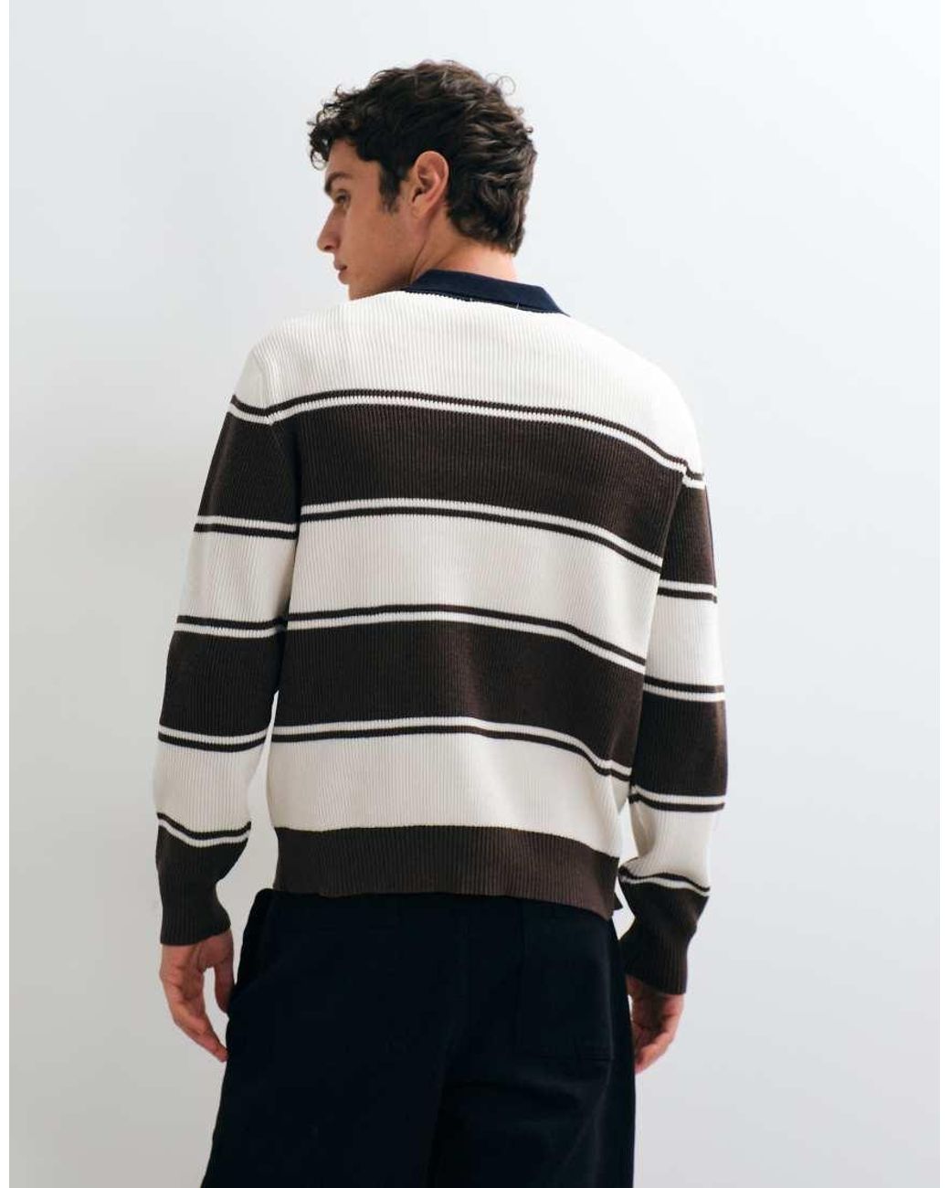 Only & Sons White Relaxed Fit Rugby Polo Knit Jumper for men