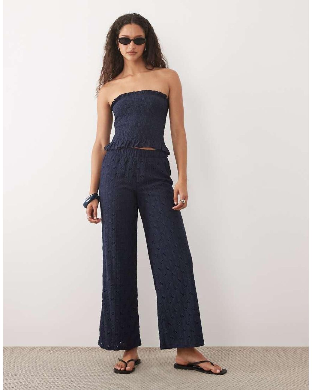 Mango Blue Teen Floral Embroidered Bandeau Top Co-ord