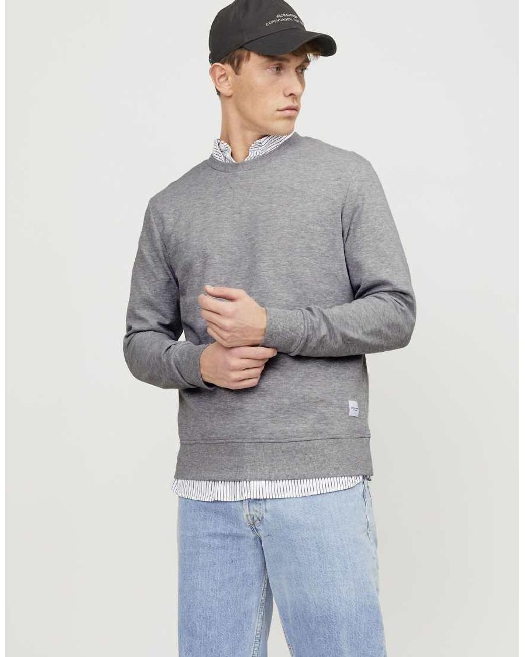 Jack & Jones Gray Basic Standard Fit Crew Neck Sweatshirt for men