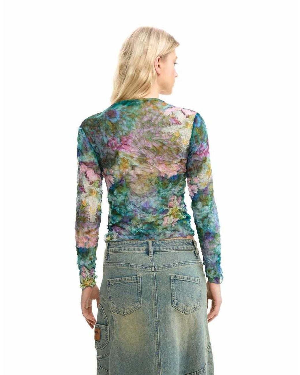 Desigual Blue Blouse Texture Flowers
