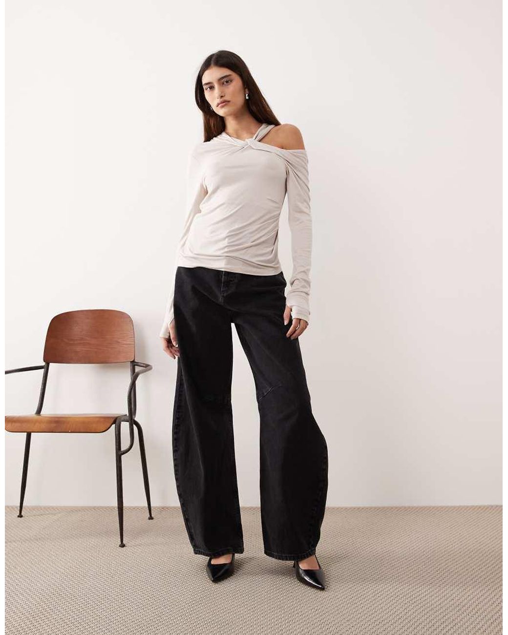 ARRANGE Natural Jersey Twist Neck Long Sleeve Top