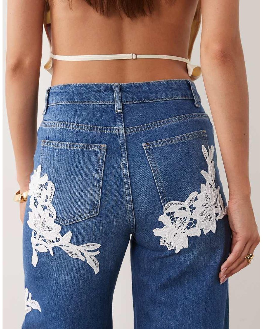 ASOS Blue Lace Applique Wide Leg Jeans