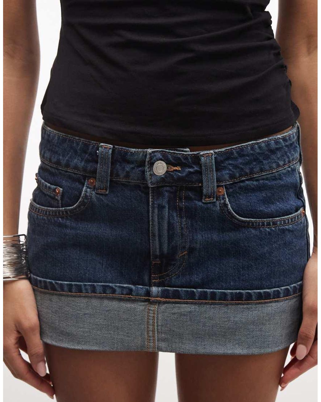 Monki Blue Fold Up Denim Mini Skirt