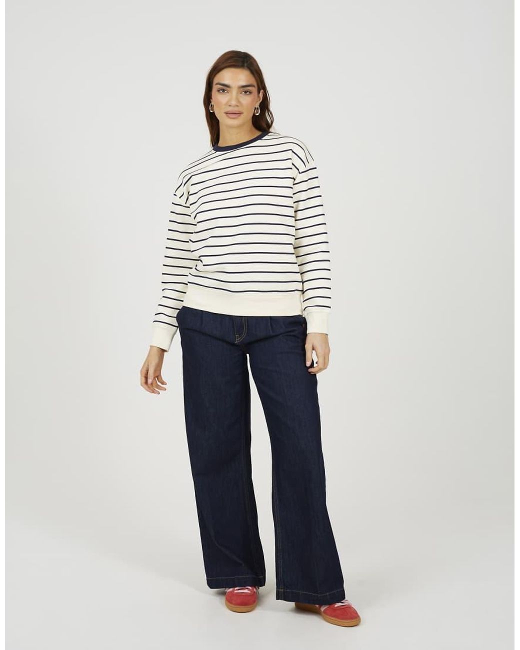 Brave Soul Gray Classic Stripe Crew Neck Sweatshirt