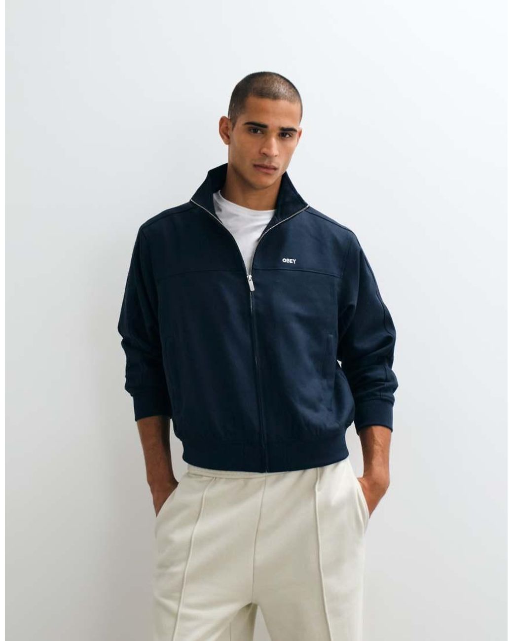 Obey Blue Logo Tailored Quarter Zip Up Track Jacket for men