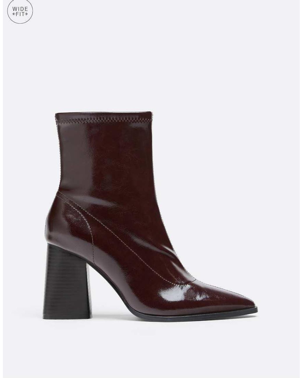 Stradivarius Brown Leather Effect Block Heel Ankle Boots