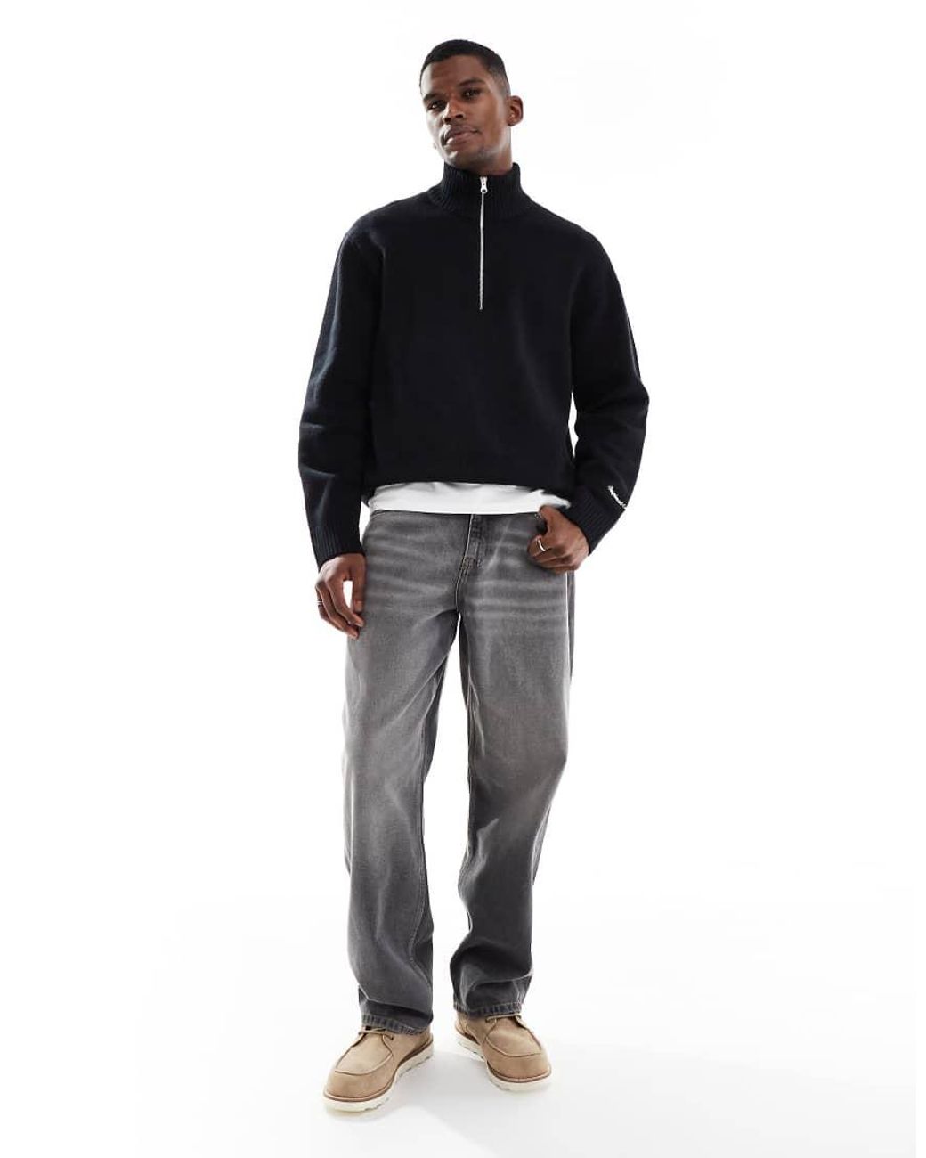 Jack & Jones Blue Oversize Thick 1/4 Zip Jumper for men