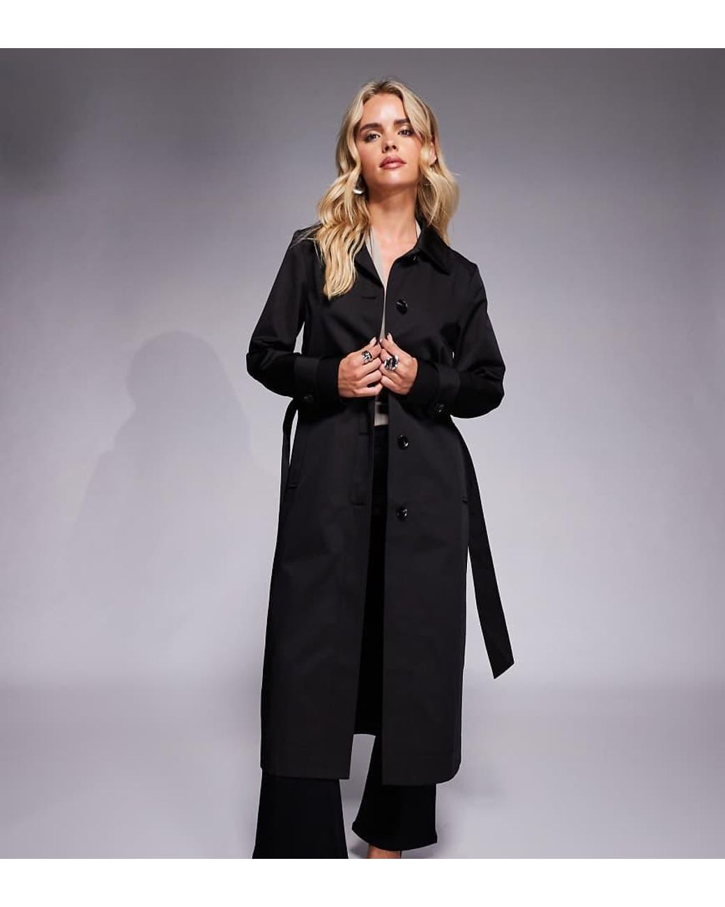 Forever New Black Belted Midi Trench Coat With Pockets