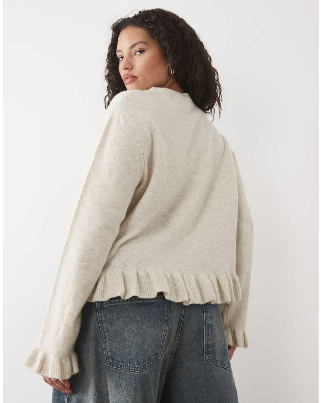 Pieces Plus Natural Pieces Curve Frill Cuff Button Detail Cardigan