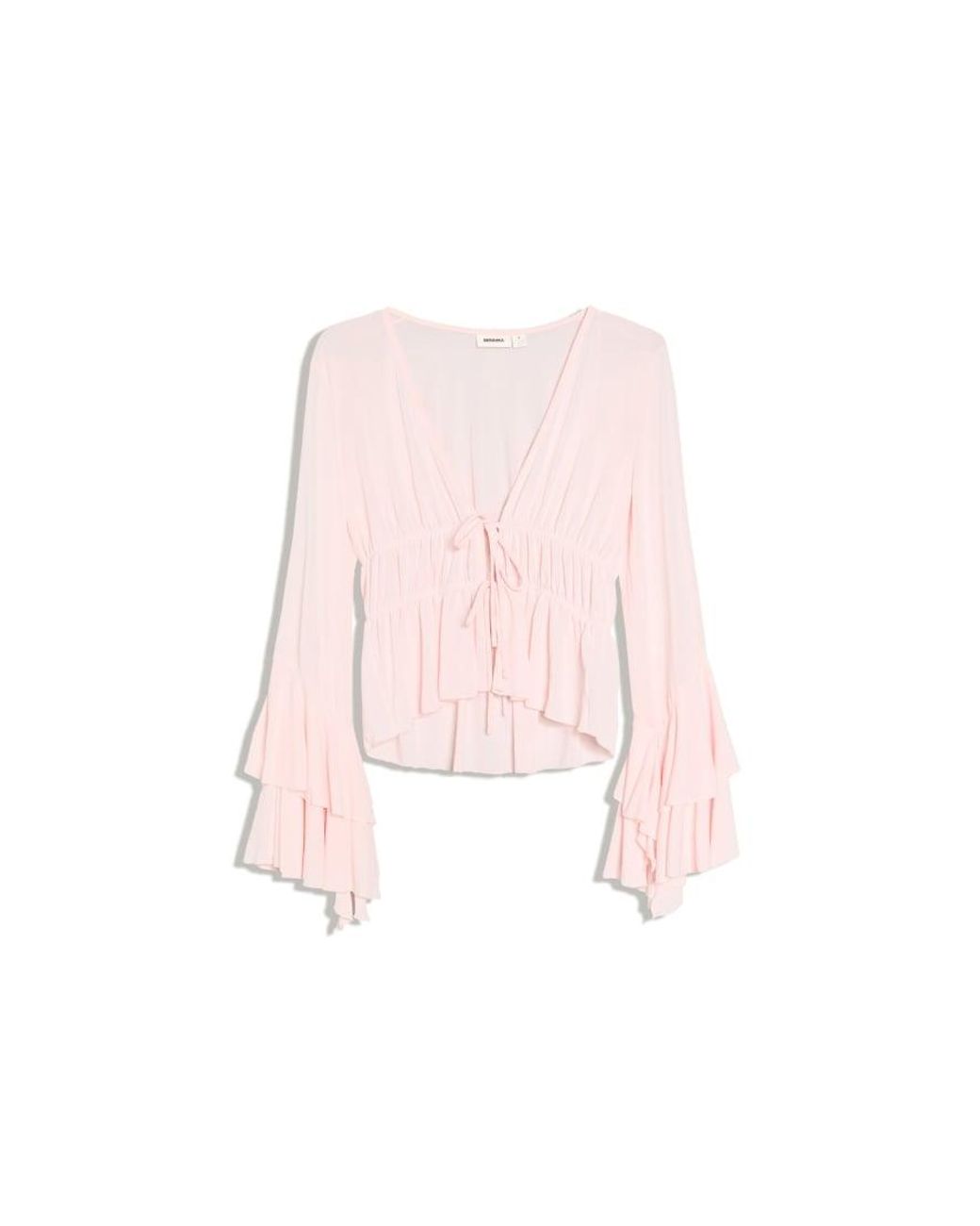 Bershka Brown Flowy Frilled T-Shirt