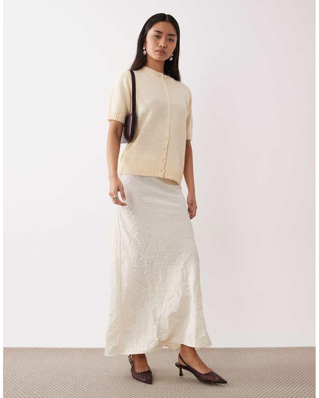 Pretty Lavish Natural Button Up Knit Short Sleeve Cardigan