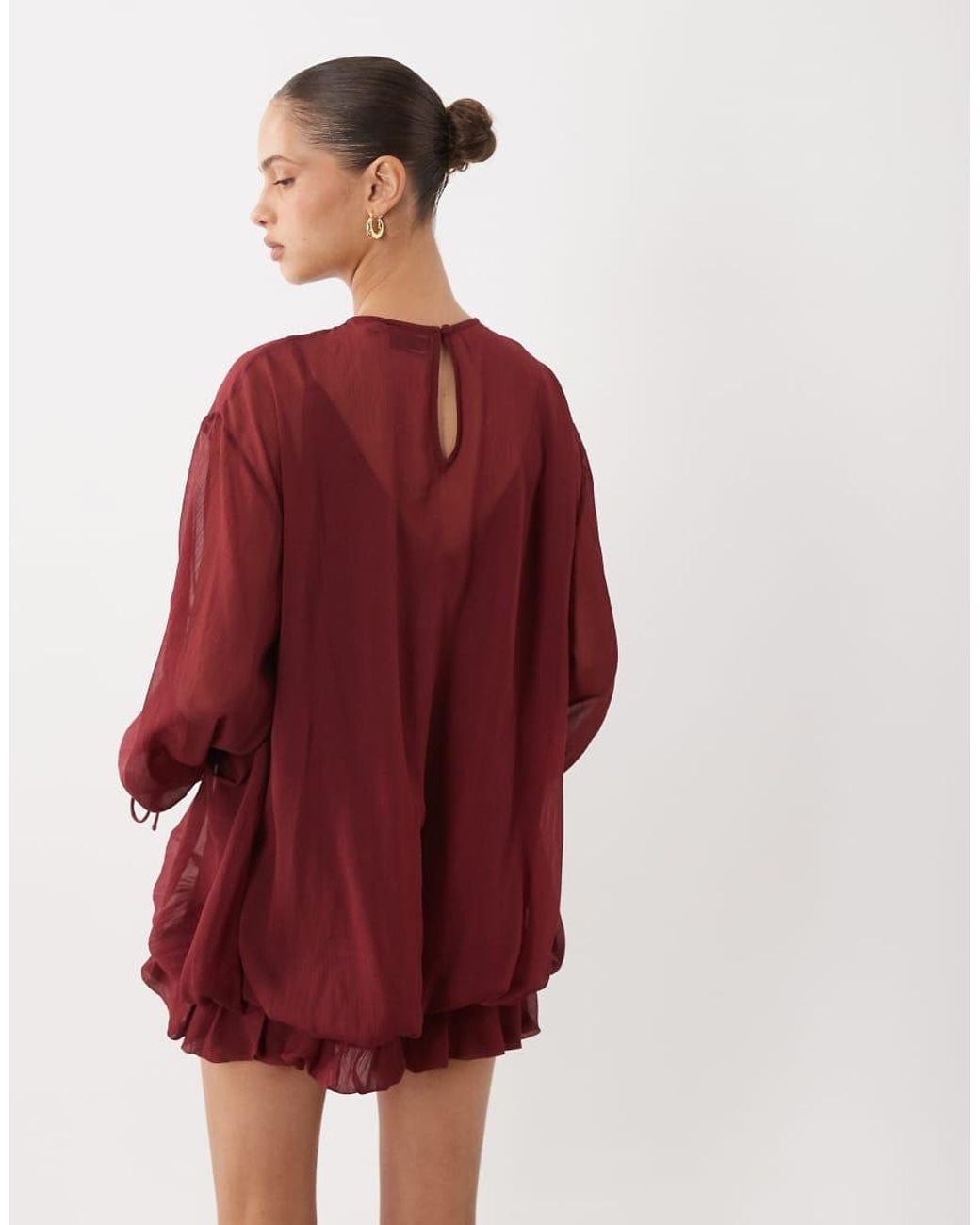 ASOS Red High Neck Chiffon Mini Dress With Blouson Waist