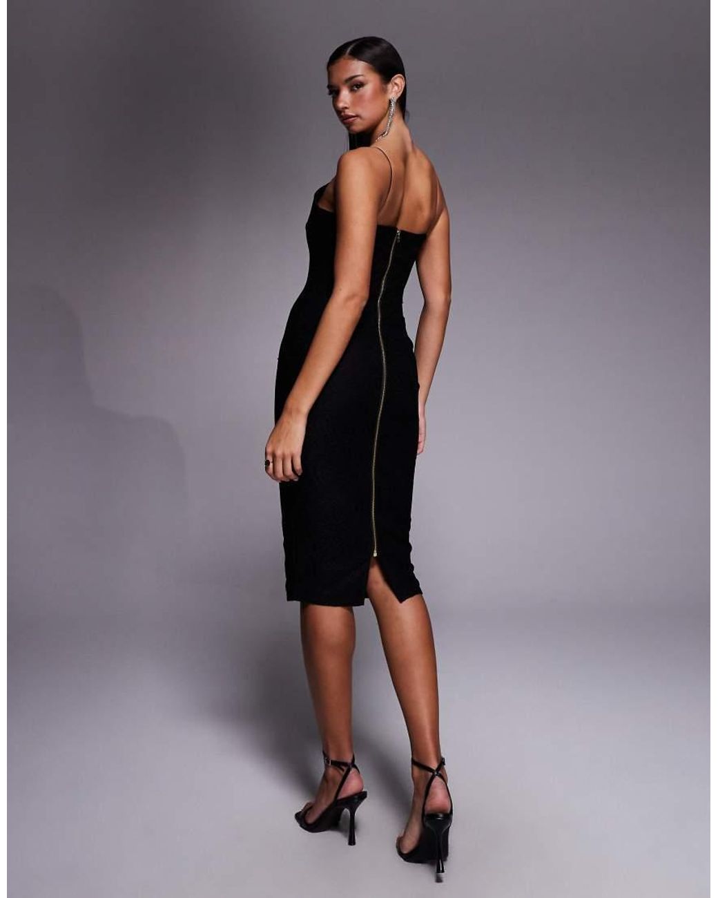 Vesper Blue V-Neck Lace Cami Strap Midi Dress