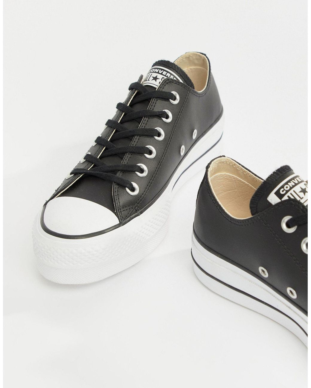 Converse Chuck Taylor Leather Platform Low Trainers in Black Lyst