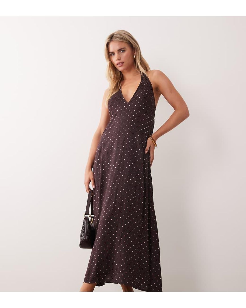 Miss Selfridge Brown Spun Halter Maxi Dress