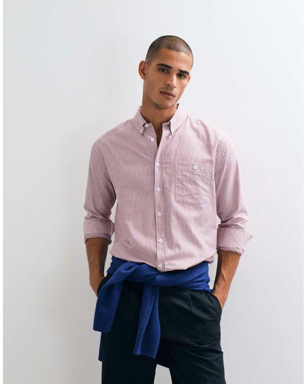 ASOS Pink Relaxed Oxford Stripe Shirt for men