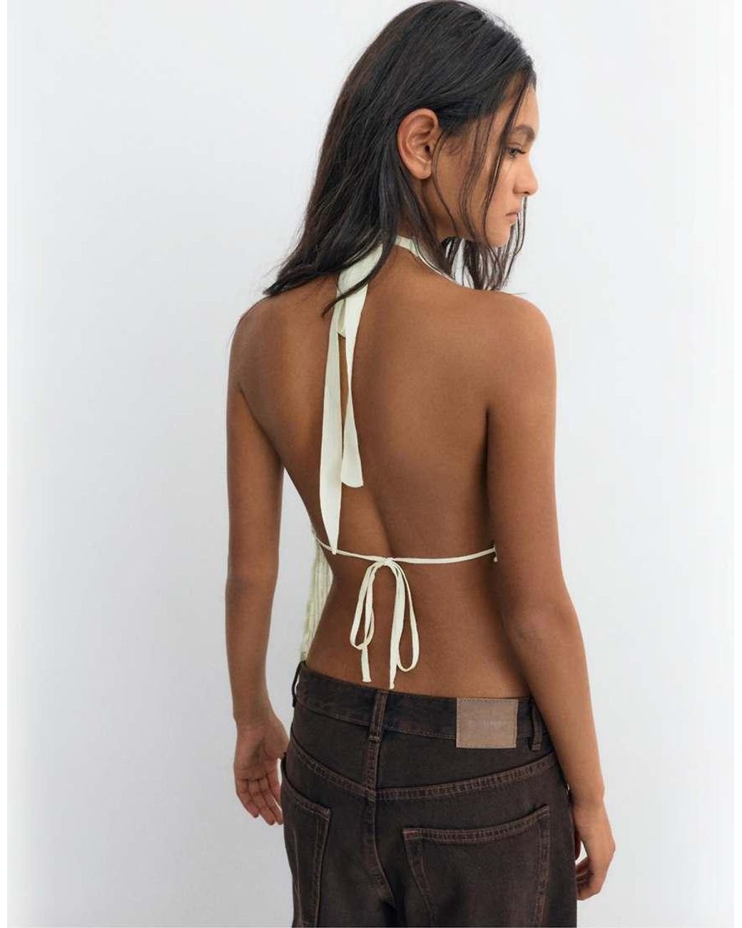 Pull&Bear White Sequin Halter Top