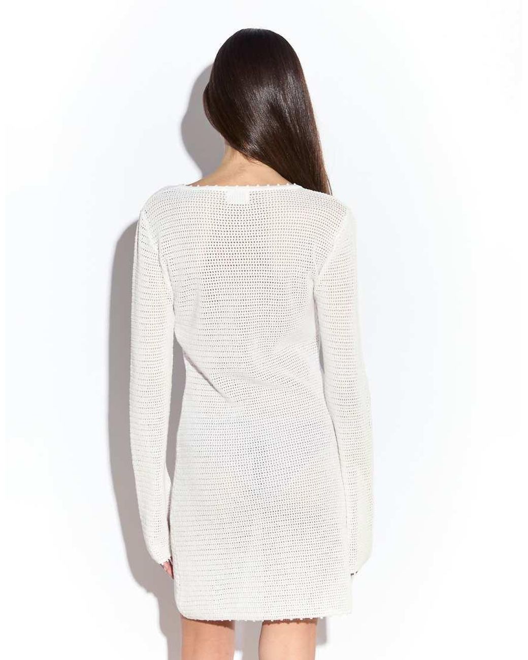NARRATED Natural Crochet Knit Long Sleeve Mini Dress