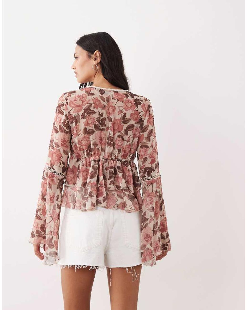 Miss Selfridge Multicolor Flared Sleeve Ruffle Blouse