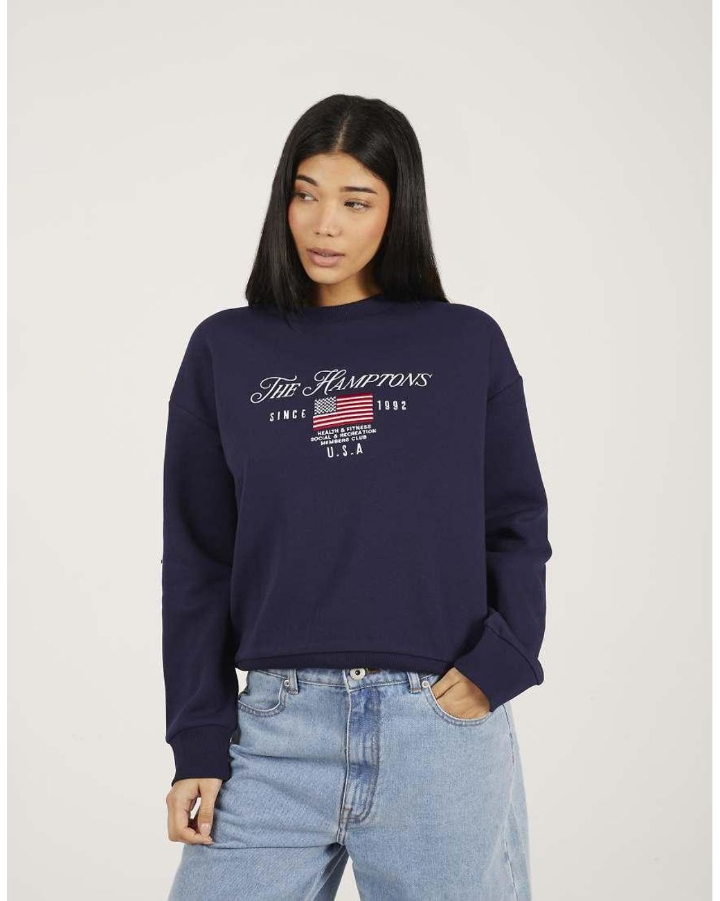 Brave Soul Blue Crew Neck Embroidered Sweatshirt