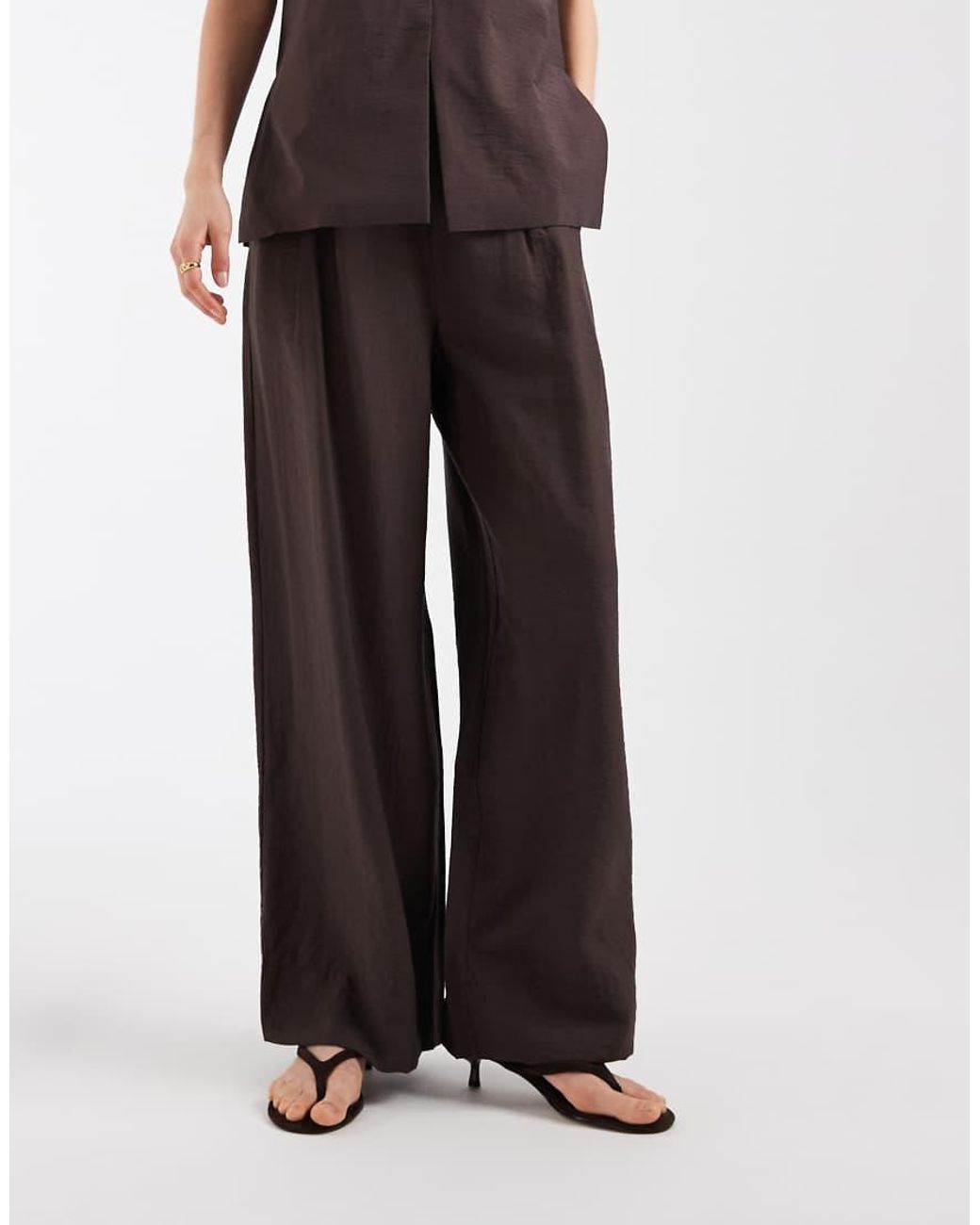 Object Brown Pleat Front Wide Leg Tailored Trouser Co-ord