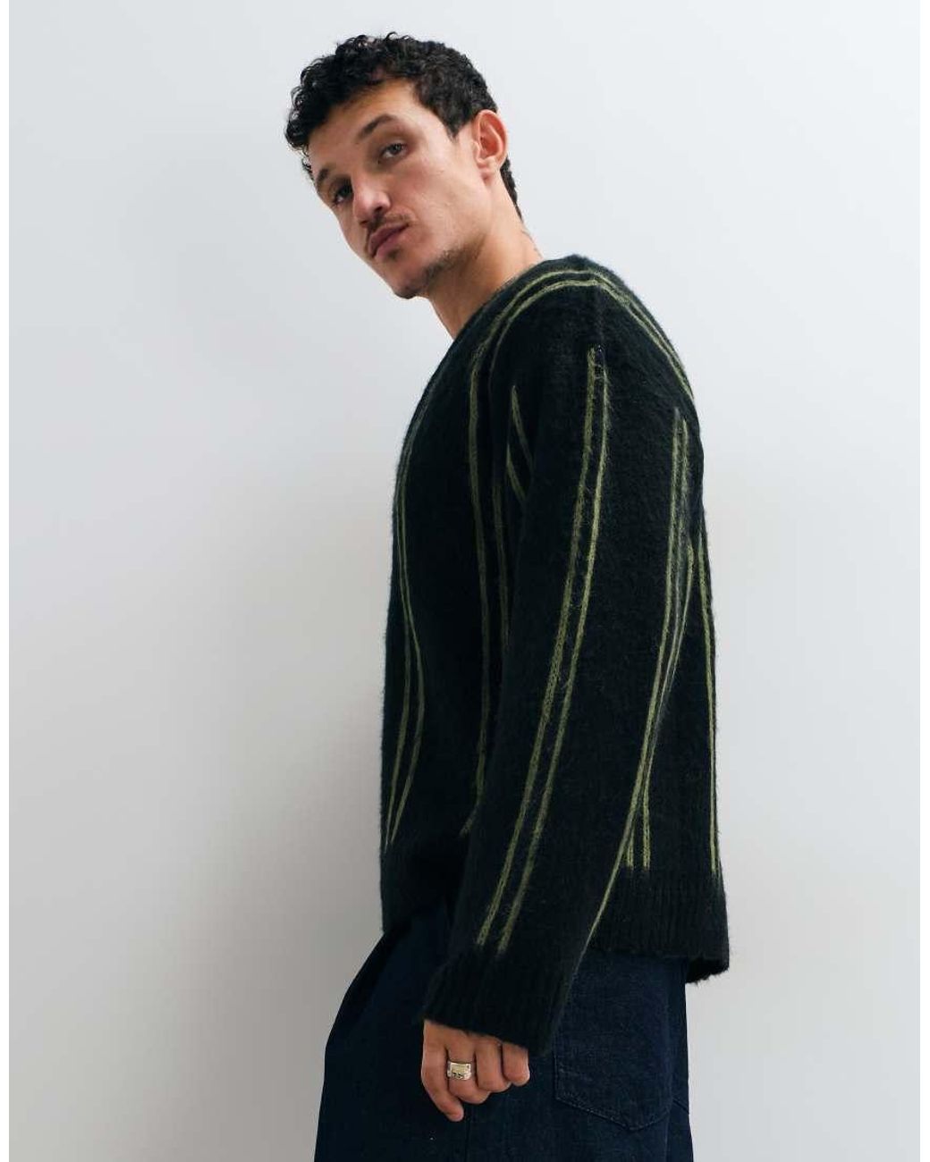 The Ragged Priest Blue The Ragged Prist Grit Zip Through V Neck Cardigan With And Stripe for men