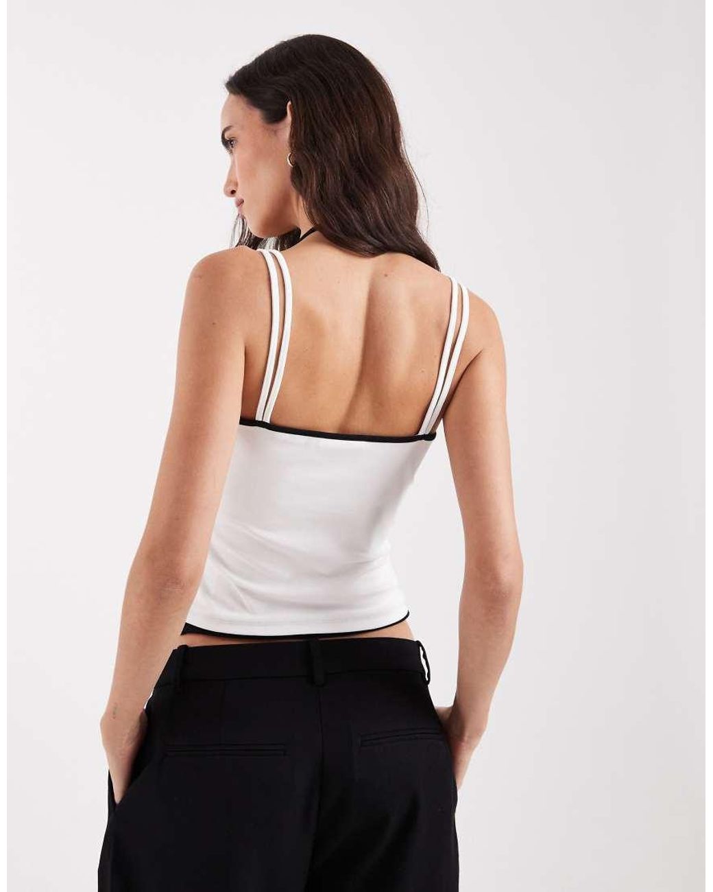 JJXX White Double Layer Contrast Halter Top