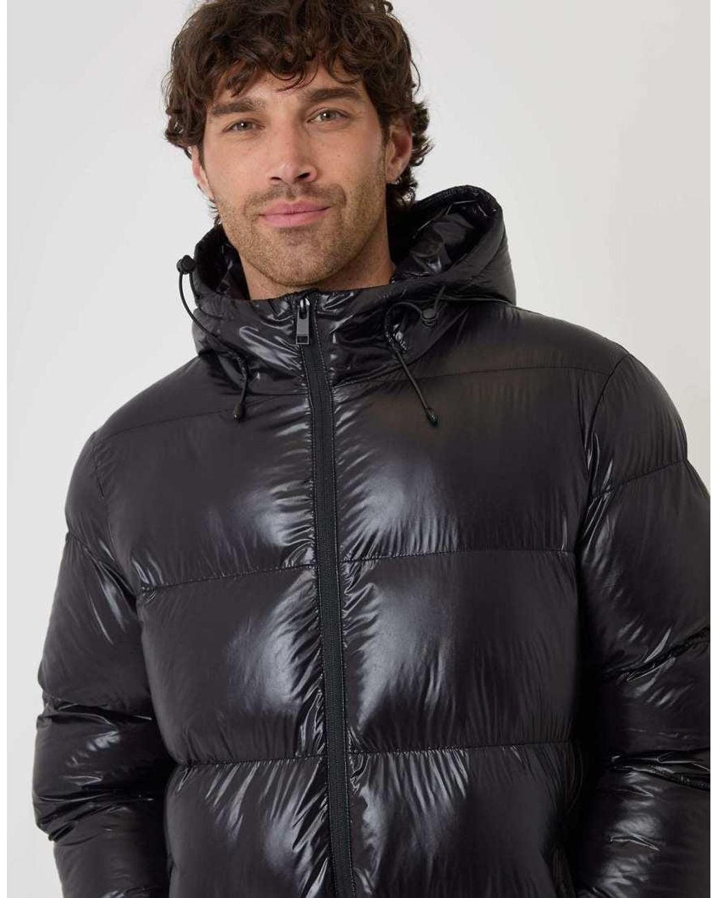Threadbare Blue Longline Showerproof Hooded Puffer Coat for men