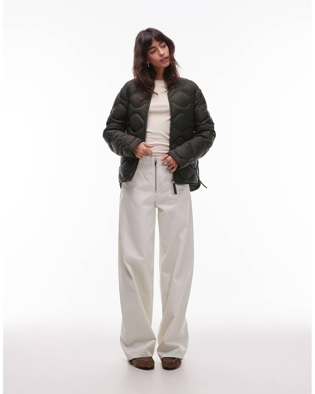 ARKET Brown Quilted Jacket With Zip Front