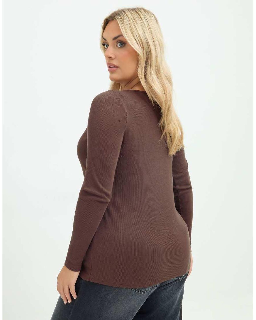 Yours Clothing Brown Button Front Long Sleeve Top
