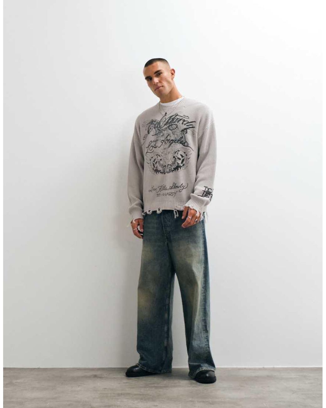 Ed Hardy Gray Los Angelels Crew Neck Jumper