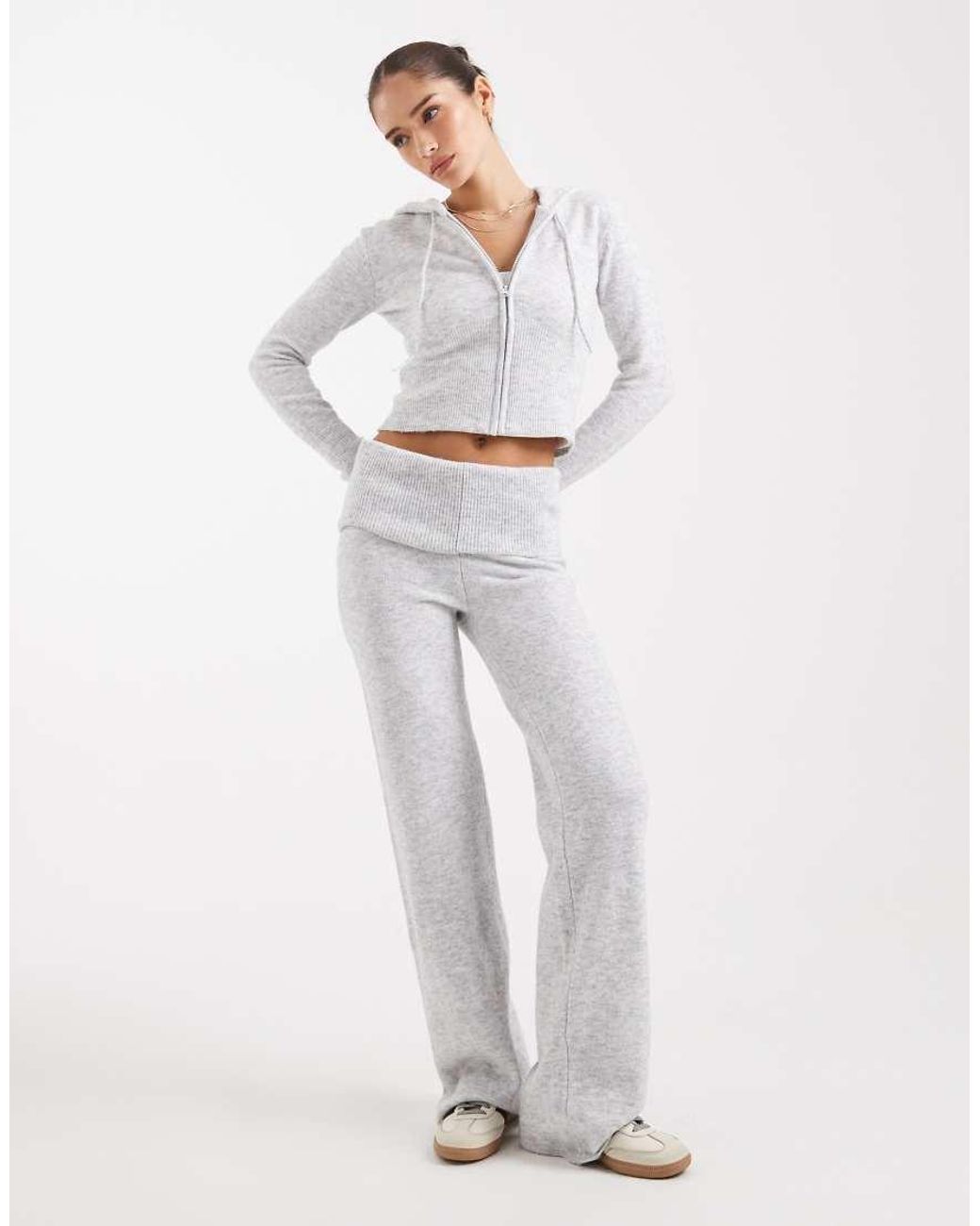 Pieces White Shrunken Knitted Hoodie Co-Ord