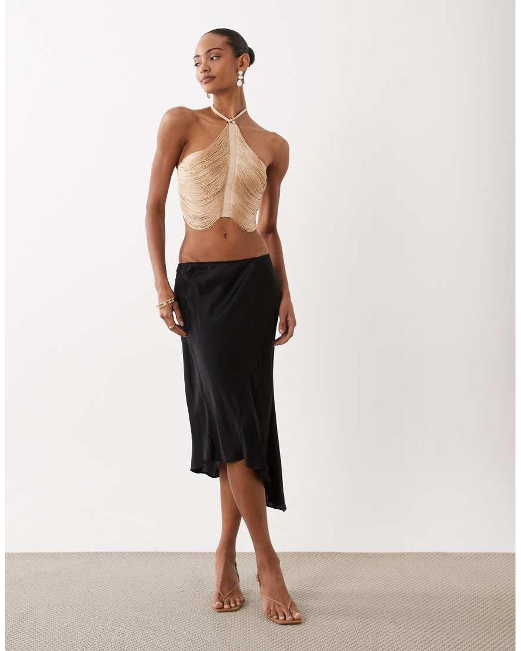 ASOS Natural Fringe Drape Halterneck Top