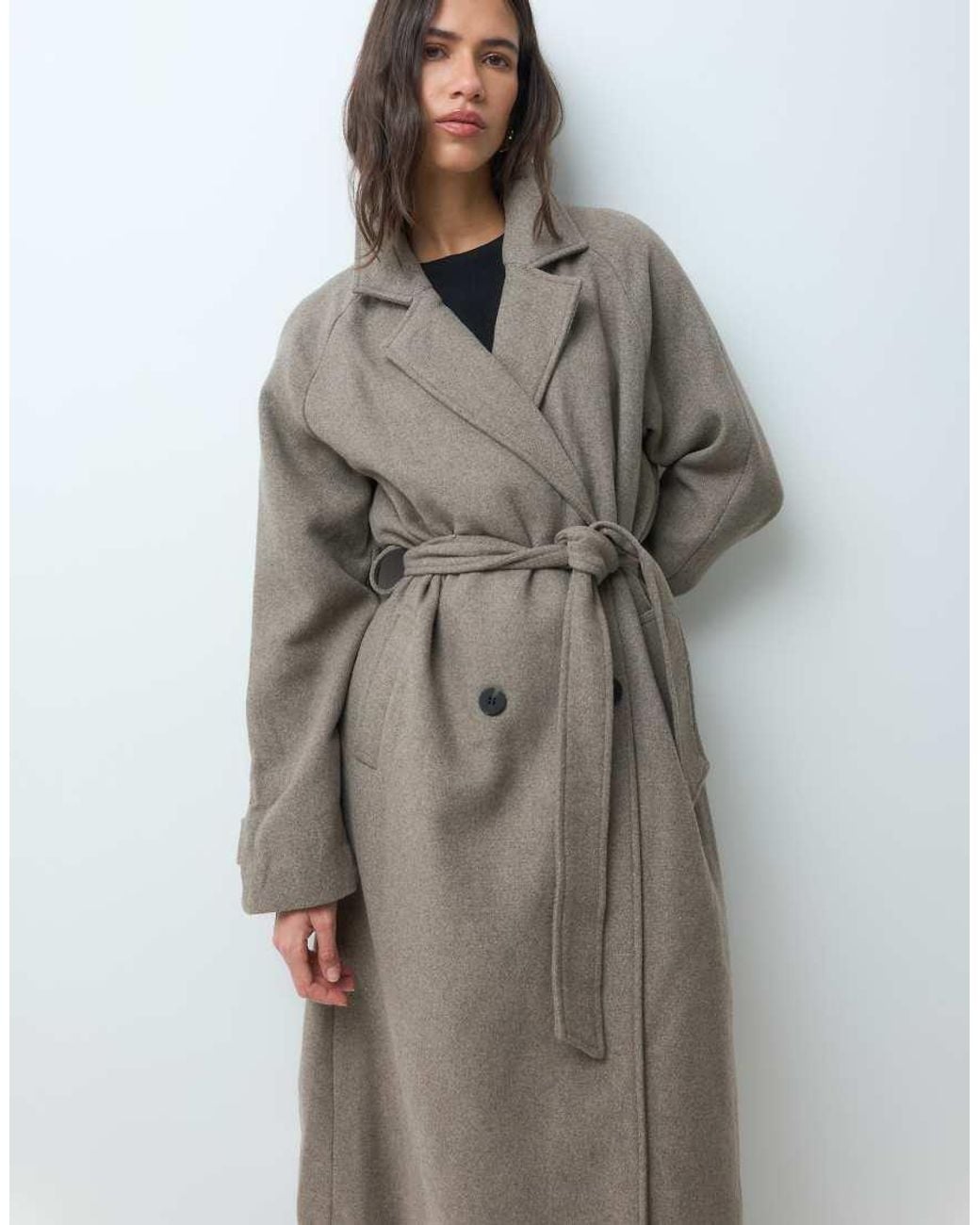 Vila Gray Belted Longline Double Breasted Formal Coat