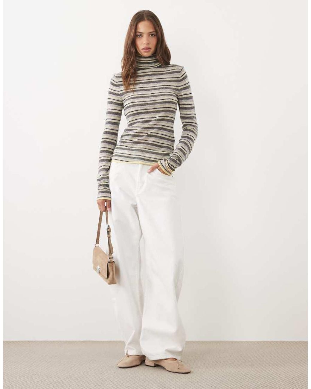 ASOS White Premium Alpaca Blend Sheer Fitted Roll Neck