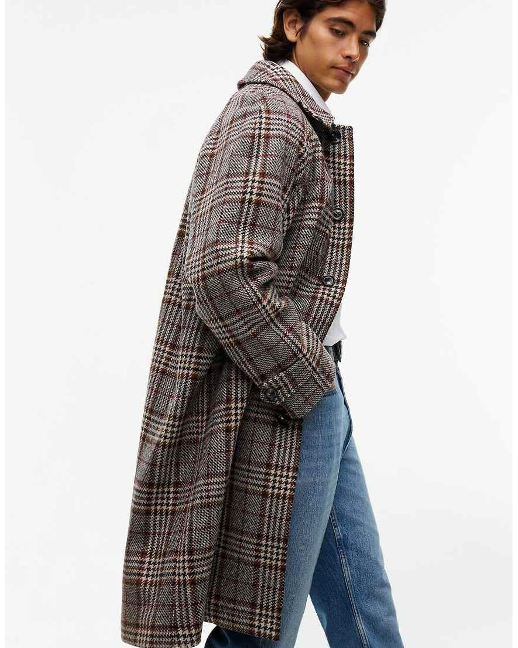 Tommy Hilfiger Blue Pure Wool Check Single Breasted Coat for men