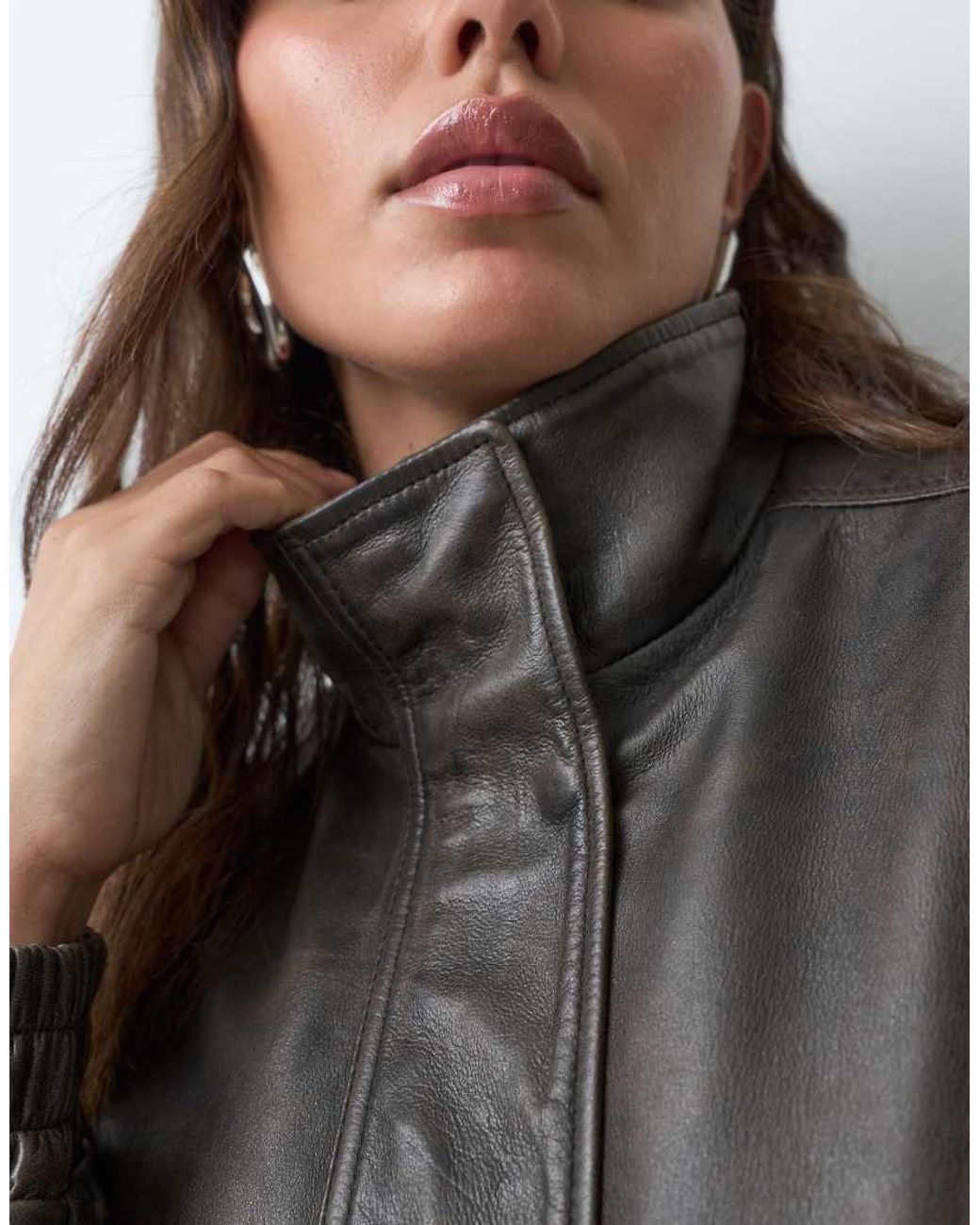 ASOS Black Asos Design Curve Real Leather Oversized Bomber Jacket