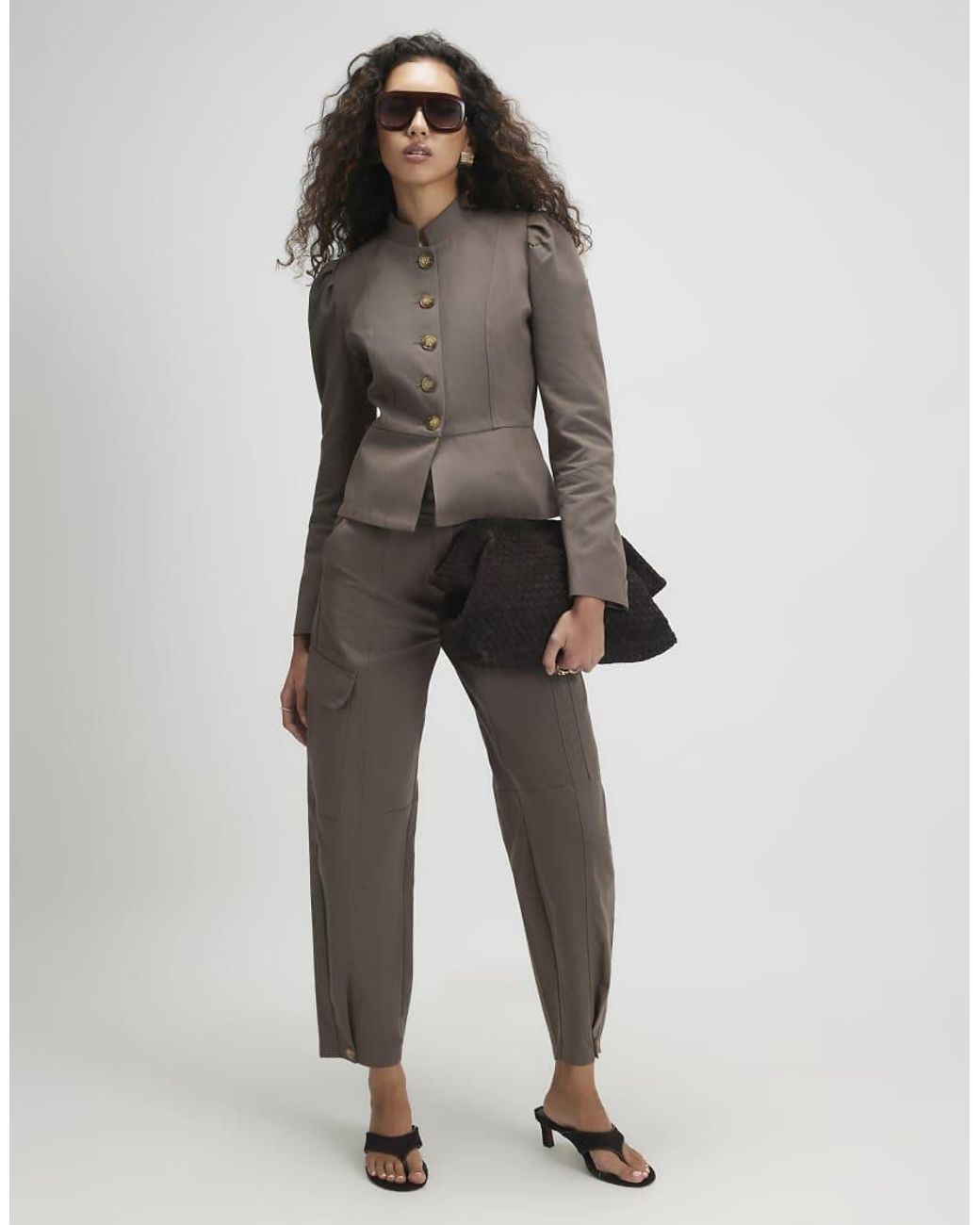 River Island Brown Stand Up Collar Drummer Jacket