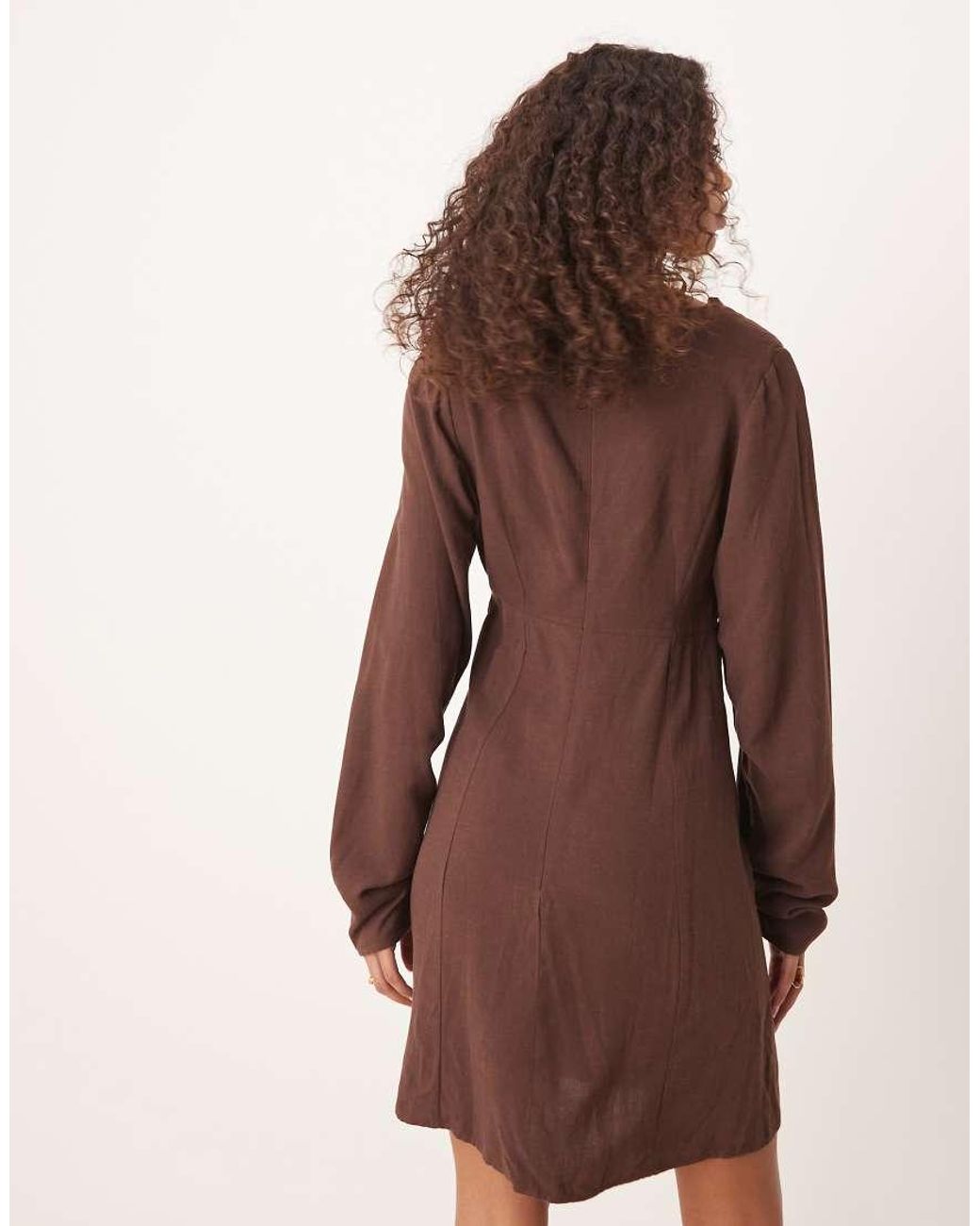ASOS Brown Linen Blend Cocoon Sleeve Mini Dress