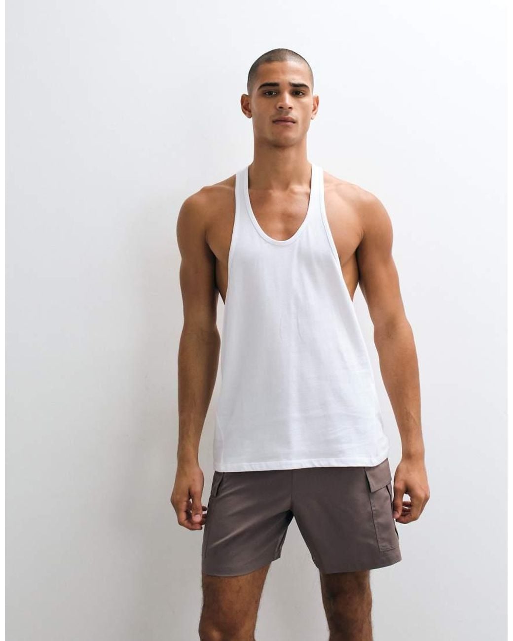 4505 White Icon Cotton Drop Armhole Stringer Vest With Quick Dry Finish for men