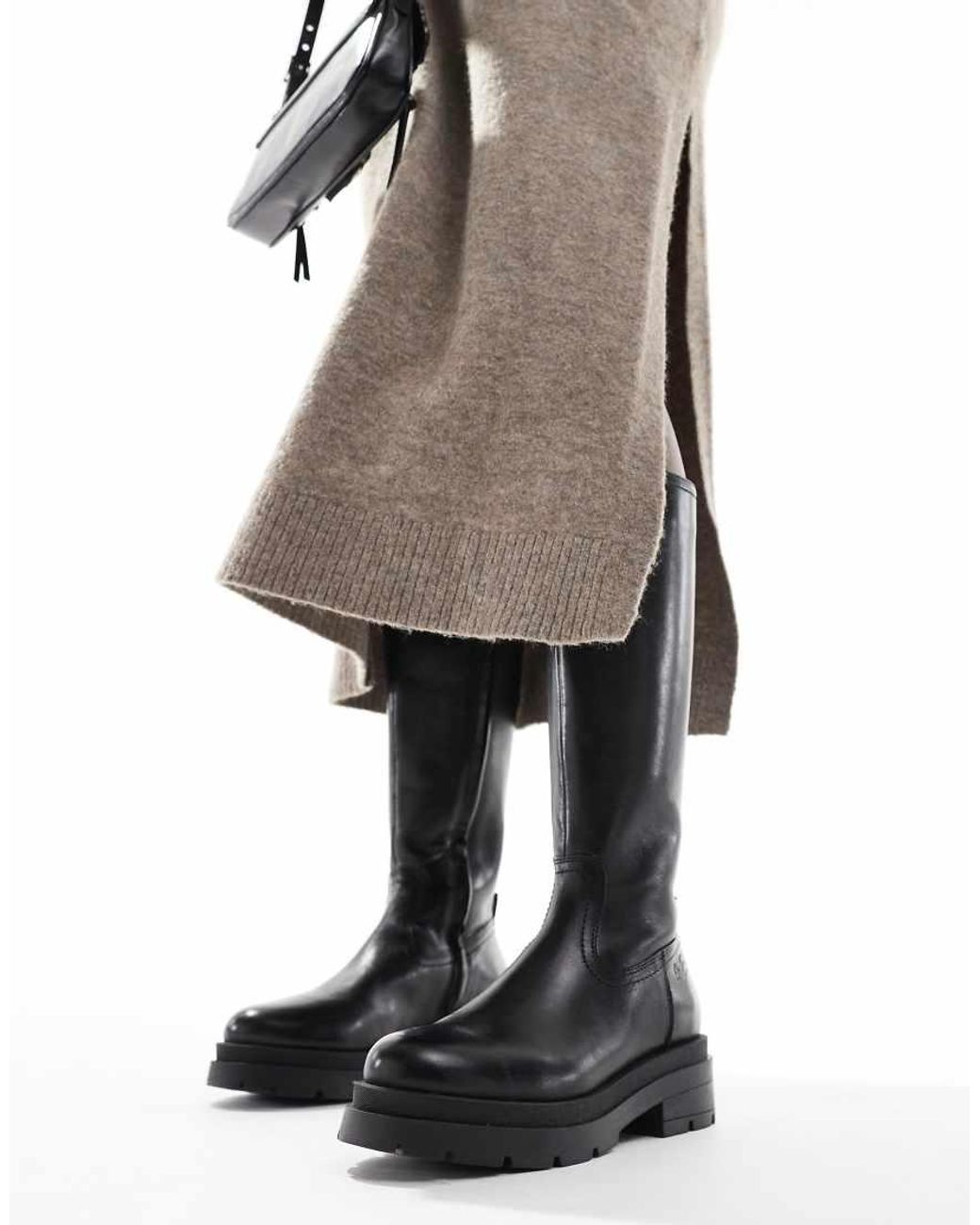 OFF THE HOOK Black Bond Leather Knee High Biker Boots
