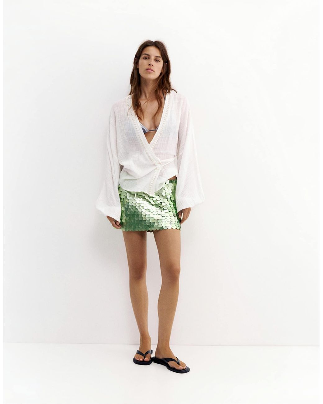 Mini-jupe à sequins Pull&Bear en coloris White