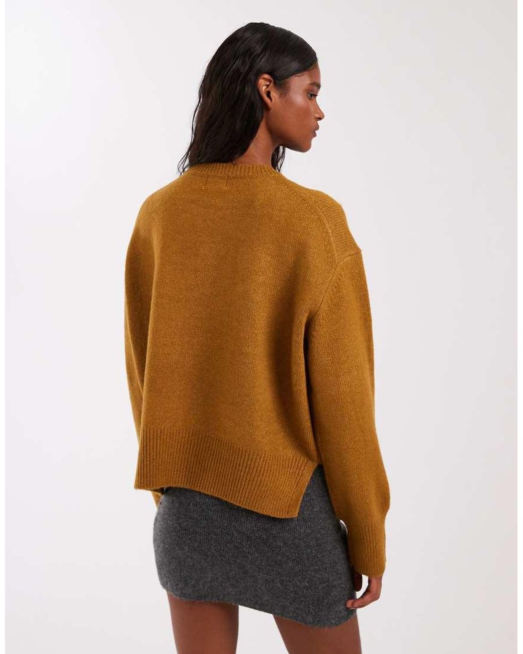 ASOS Natural Boxy Crew Neck Jumper With Side Split Detail