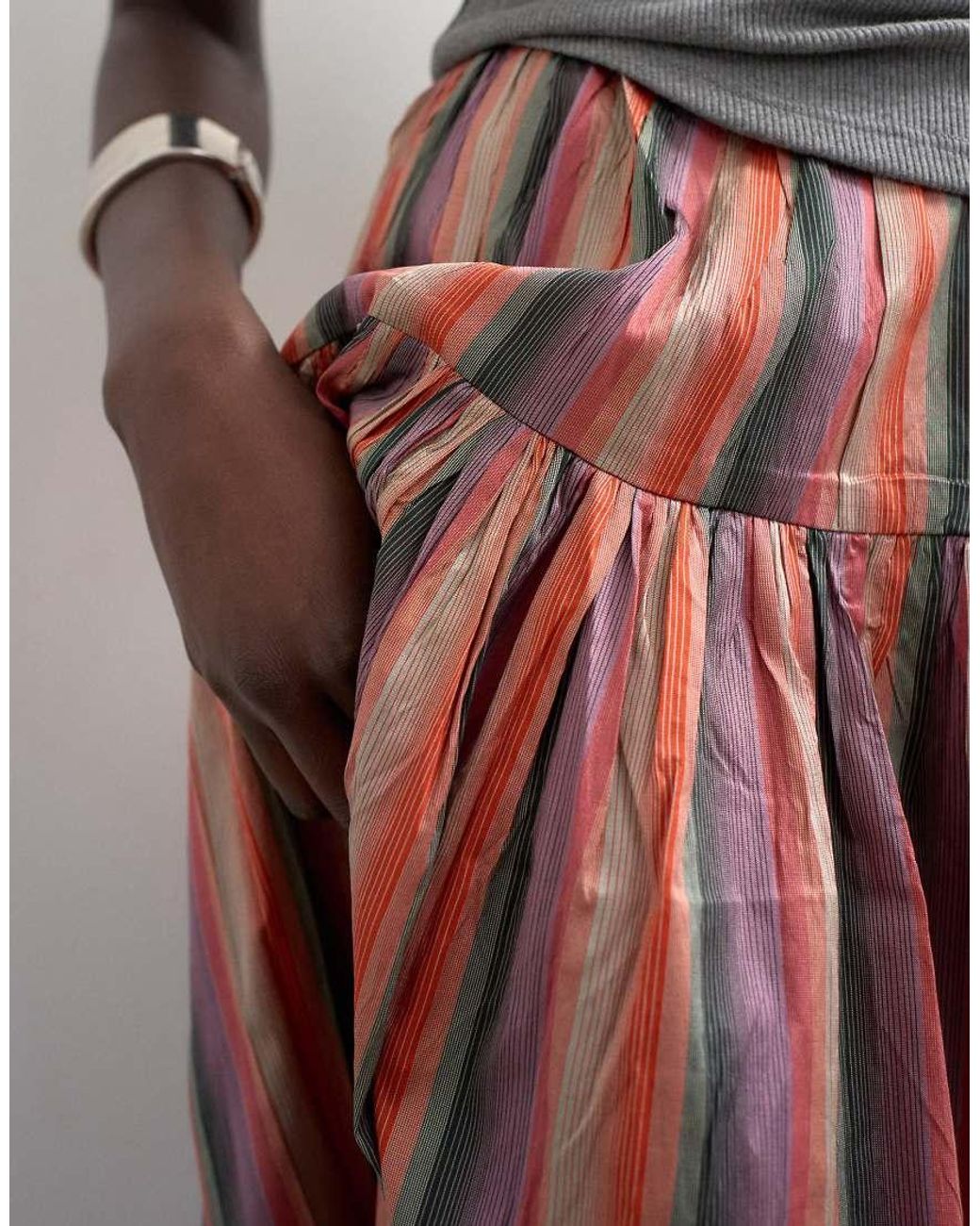 TOPSHOP Multicolor Taffeta Full Hem Midi Skirt