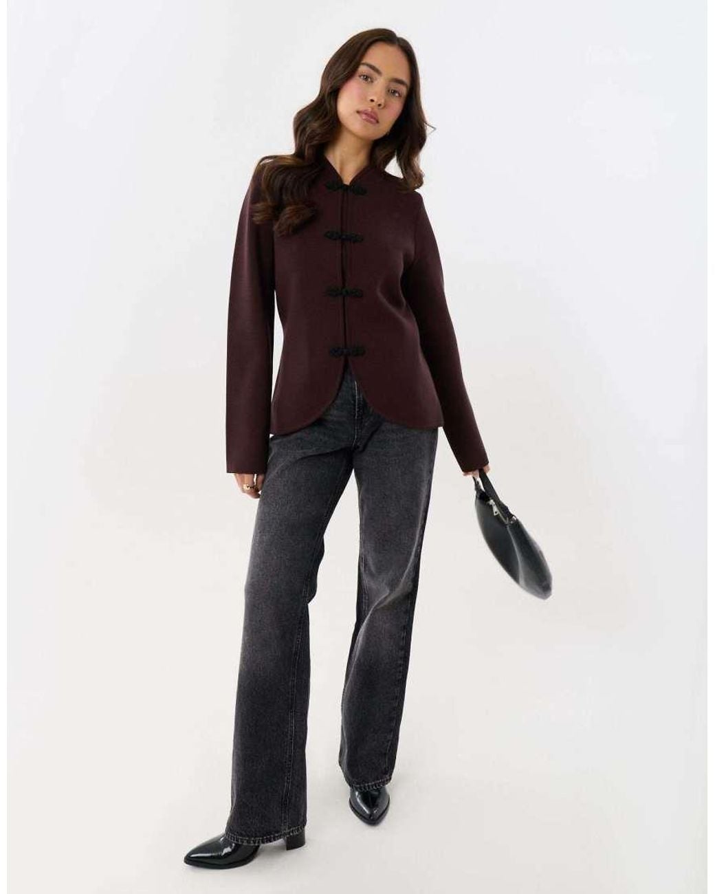 Threadbare Brown Curved Hem Mandarin Style Cardigan