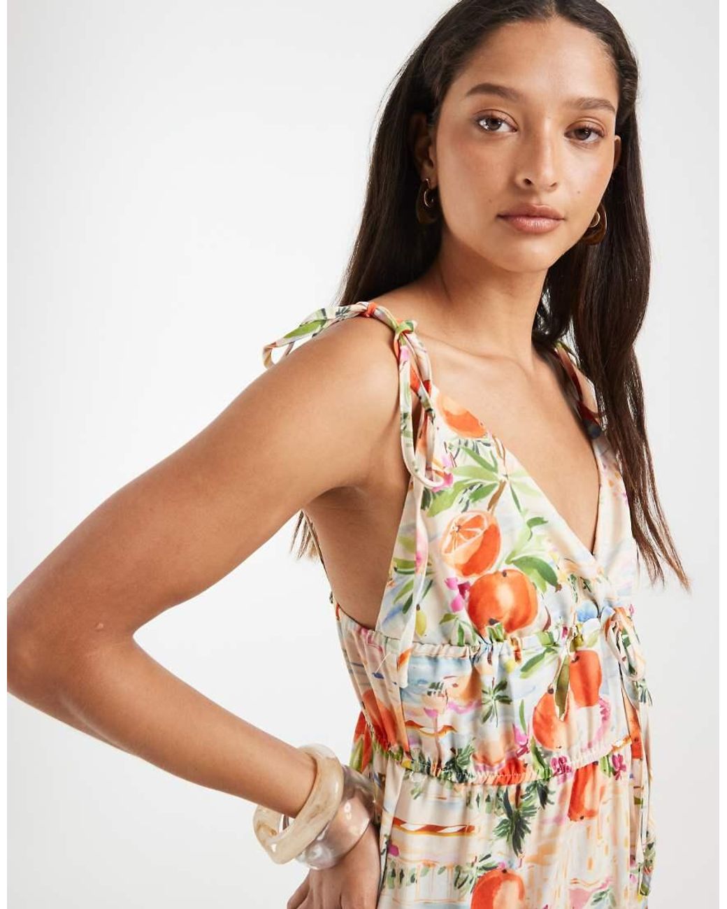 Vero Moda White Tie Shoulder Cami Midi Tiered Dress