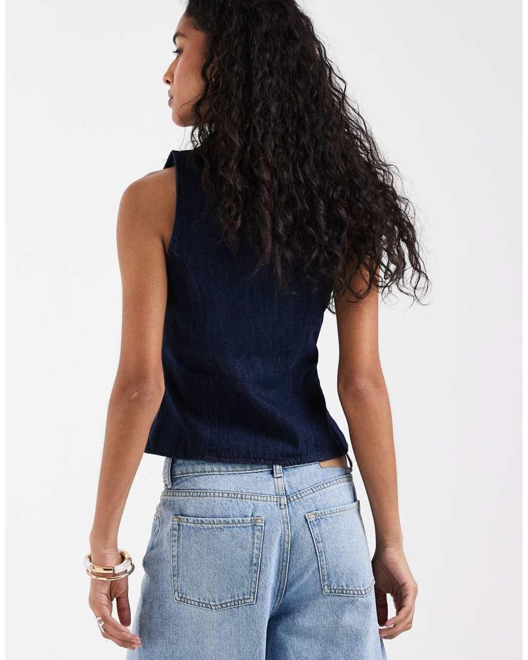 River Island Blue Button Detailed Denim Waistcoat